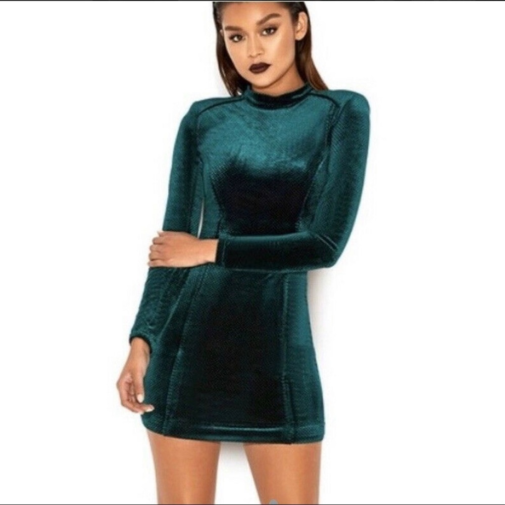 House of CB London green velvet body con dress